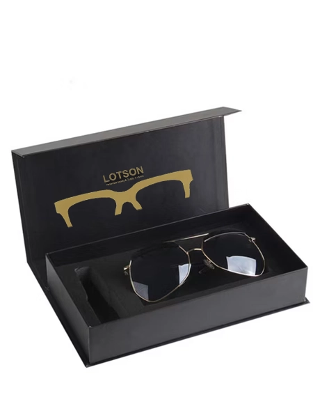 Black-matte-sunglasses-packaging-with-gold-foil-branding