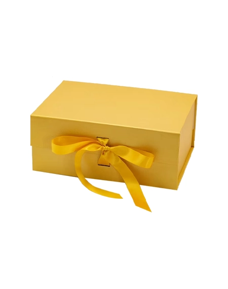 Golden-yellow-rigid-gift-box-with-ribbon-closure